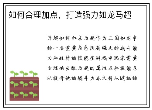 如何合理加点，打造强力如龙马超